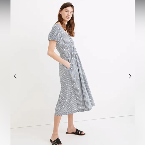 Madewell Dresses & Skirts - Madewell Embroidered Gingham Faux-Wrap Tie-Waist Midi Dress NEW